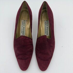 Evan Picone Maroon 7.5 Suede Almond Toe Slip on Small Heel Pumps Shoes Workwear